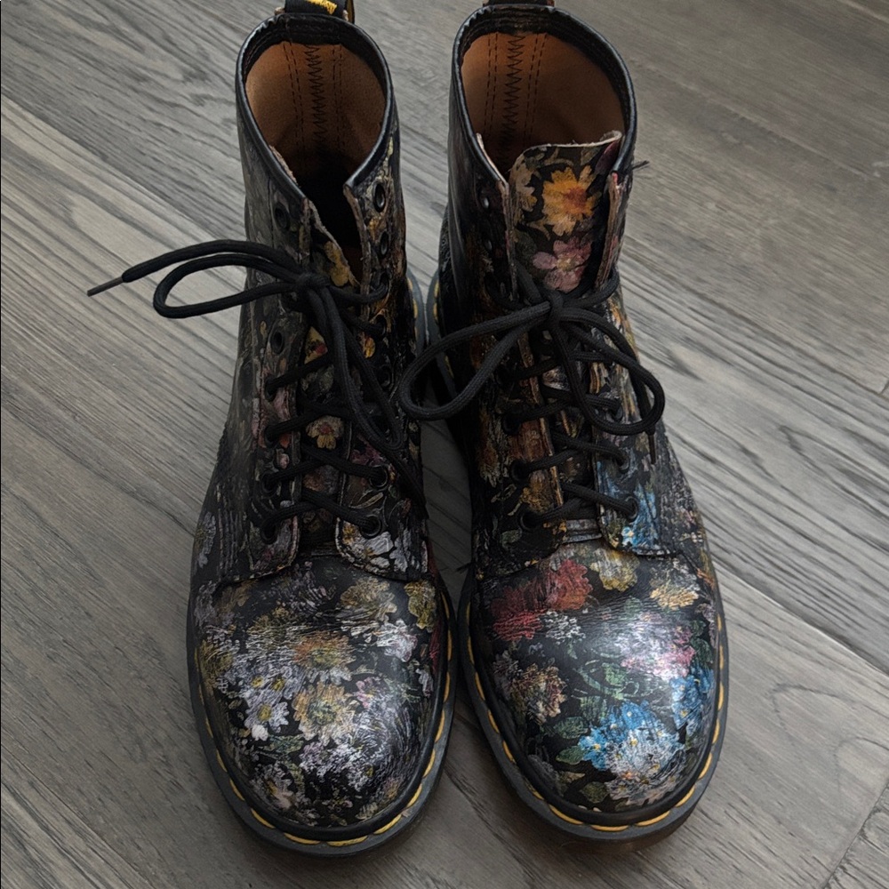 Dr. Martens Black Floral Combat Boots - Picture 4 of 12
